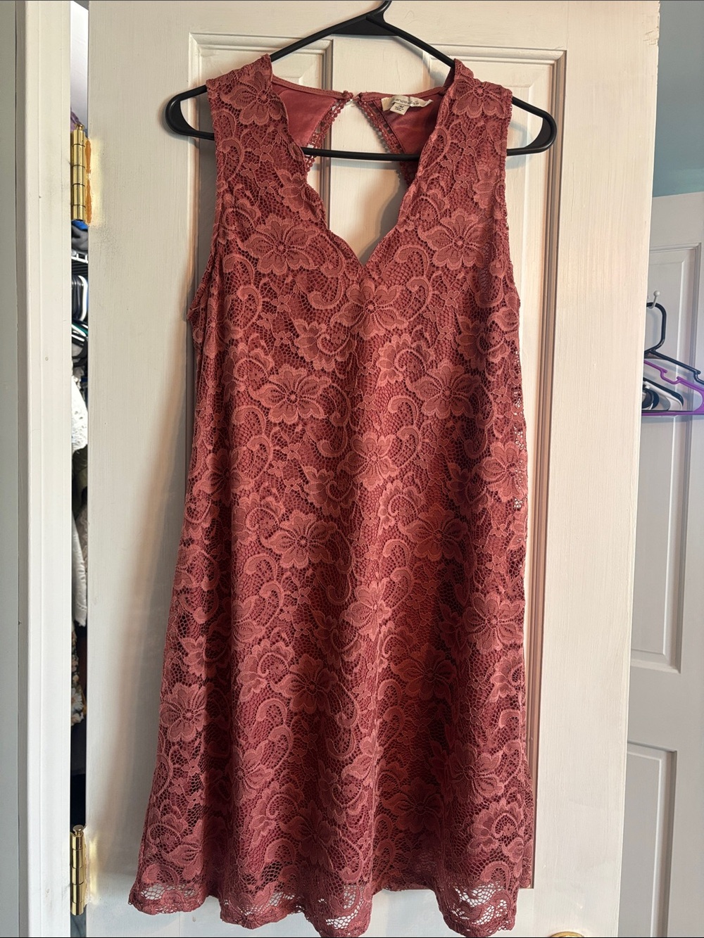Francesca's Collections mauve pink Lace V-Neck Mini Dress